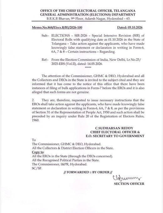 Election Commission of India, Telangana SIR 2026, Fake Voter Canceled Form 7